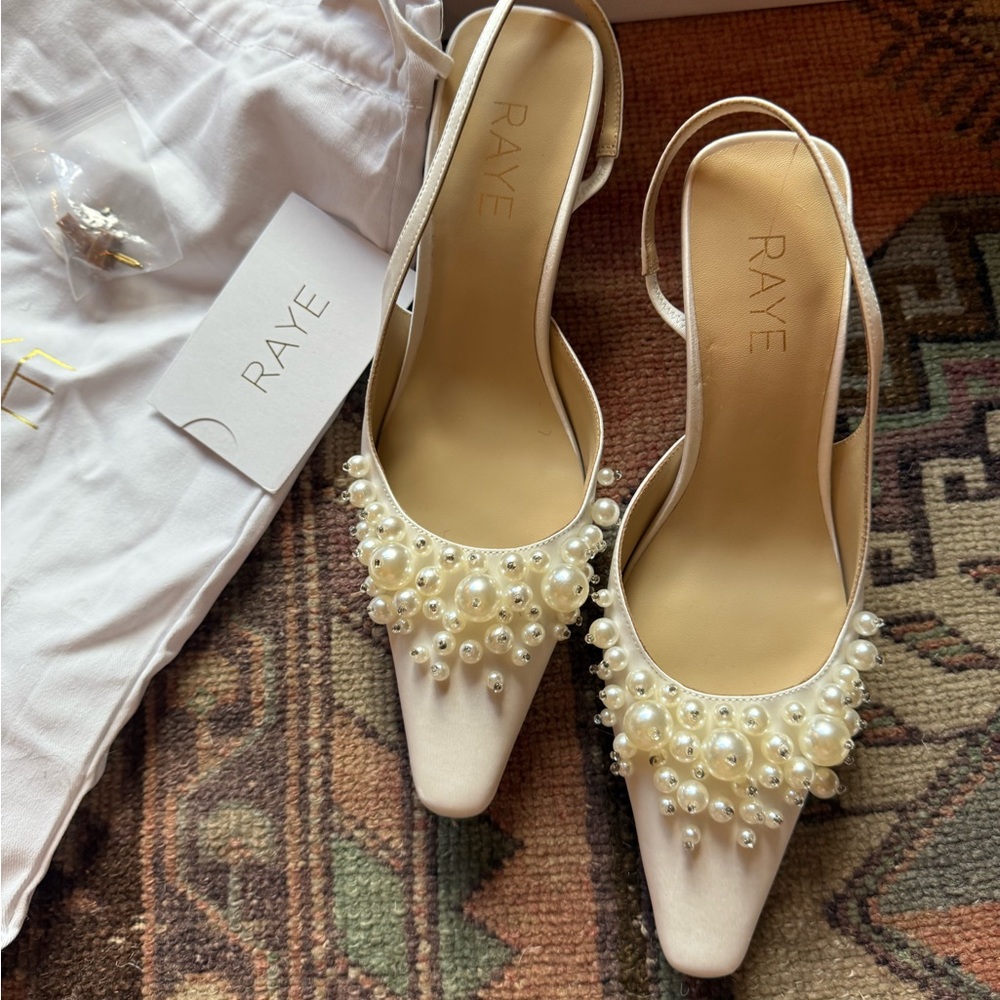 RAYE Serena D'orsay Cream Heels with Pearl Details
